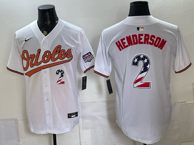 Baltimore Orioles 2 Henderson White USA 250 Fourth of July Men Jersey