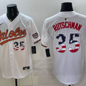 Baltimore Orioles 35 Adley Rutschman White USA 250 Fourth of July Men Jersey