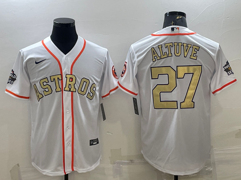 MLB Astros 27 Jose Altuve White Gold 2022 World Series Champion Nike Cool Base Men Jersey