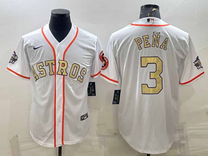 MLB Astros 3 Jeremy Pena White Gold 2022 World Series Champion Nike Cool Base Men Jersey