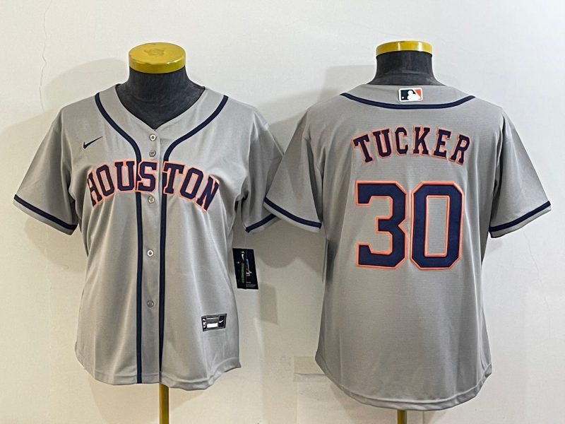 MLB Astros 30 Kyle Tucker Grey Nike Cool Base Women Jersey