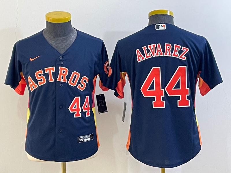 MLB Astros 44 Yordan Alvarez Navy Nike Cool Base Youth Jersey