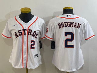 MLB Astros 2 Alex Bregman White With Patch Nike Cool Base Women Jersey(Run Small)
