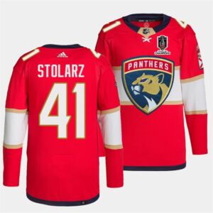 Panthers 41 Anthony Stolarz Red Home 2024 Stanley Cup Champions Men Jersey