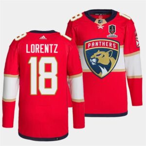 Panthers 18 Steven Lorentz Red Home 2024 Stanley Cup Champions Men Jersey