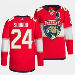 Panthers 24 Justin Sourdif Red Home 2024 Stanley Cup Champions Men Jersey
