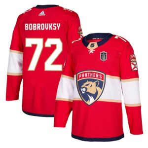 Panthers 72 Sergei Bobrovsky Red 2024 Stanley Cup Final Patch Men Jersey