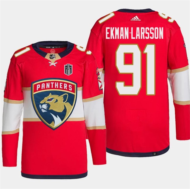 Panthers 91 Oliver Ekman-Larsson Red 2024 Stanley Cup Final Patch Men Jersey