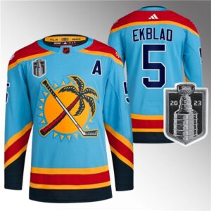 Panthers 5 Aaron Ekblad Blue 2023 Stanley Cup Final Reverse Retro Men Jersey