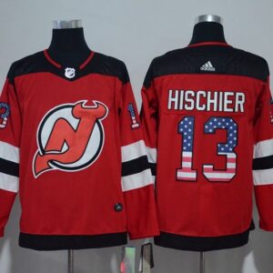 Devils 13 Nico Hischier Red USA Flag Men Jersey
