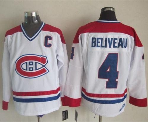 Canadiens 4 Jean Beliveau White CCM Throwback Men Jersey
