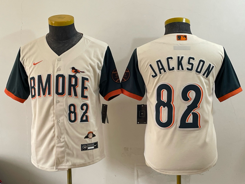 Baltimore Orioles 82 Jackson Natural 2026 City Connect Cool Base Youth Jersey