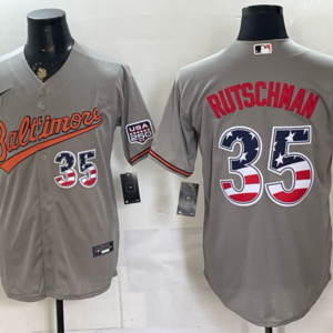 Baltimore Orioles 35 Adley Rutschman Grey USA 250 Fourth of July Men Jersey
