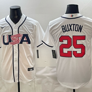Team USA Minnesota Twins 25 Buxton White 2026 World Cup Cool Base Men Jersey