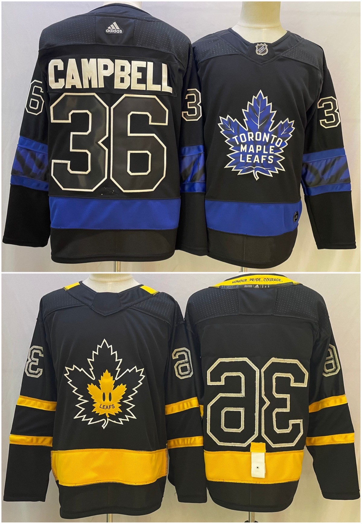 Leafs 36 Jack Campbell Black Yellow Blue Reversible Men Jersey