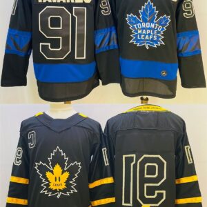 Leafs 91 John Tavares Black Yellow Blue Reversible Men Jersey