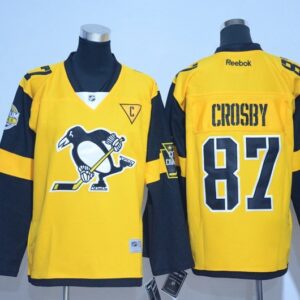 Penguins 87 Sidney Crosby Yellow 2017 Stadium Series Reebok C Patch Youth Jersey