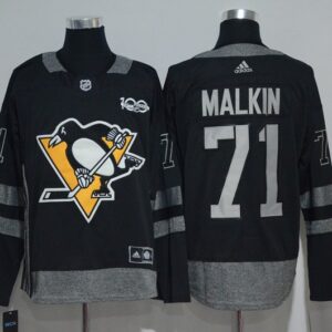 Penguins 71 Evgeni Malkin 100th Anniversary Black Men Jersey