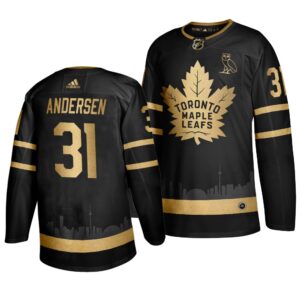 Maple Leafs 31 Frederik Andersen Black With Special Glittery Logo Men Jersey