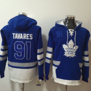 Maple Leafs 91 John Tavares Blue All Stitched Hooded Men Sweatshirt