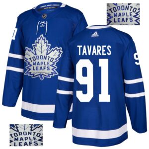 Maple Leafs 91 John Tavares Blue Glittery Edition Men Jersey