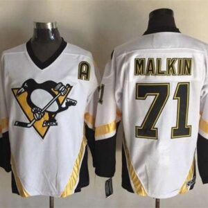 Penguins 71 Evgeni Malkin White CCM Throwback A Patch Men Jersey
