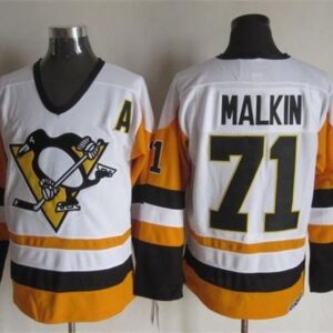 Penguins 71 Evgeni Malkin White Black CCM Throwback Men Jersey
