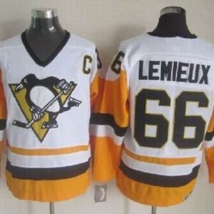 Penguins 66 Mario Lemieux White Black CCM Throwback Men Jersey