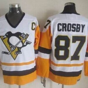 Penguins 87 Sidney Crosby White Black CCM Throwback Men Jersey