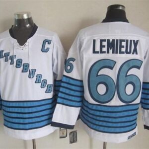 Penguins 66 Mario Lemieux White-Light Blue CCM Throwback Men Jersey