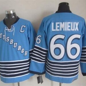 Penguins 66 Mario Lemieux Light Blue CCM Throwback Men Jersey