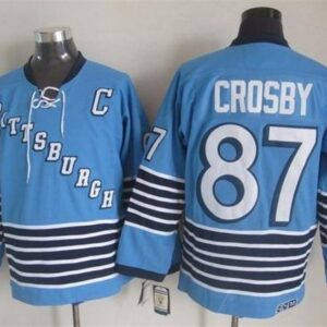 Penguins 87 Sidney Crosby Light Blue CCM Throwback Men Jersey
