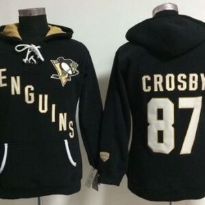 Penguins 87 Sidney Crosby Black Old Time Heidi Women Hoodie