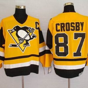 Penguins 87 Sidney Crosby Yellow MitchellandNess Men Jersey