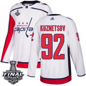 Washington Capitals 92 Evgeny Kuznetsov White 2018 Stanley Cup Final Patch Men Jersey