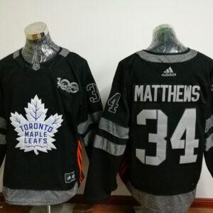 Maple Leafs 34 Auston Matthews 100th Anniversary Black Men Jersey