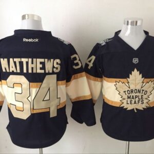 Maple Leafs 34 Auston Matthews 100th Anniversary Black Reebok Men Jersey