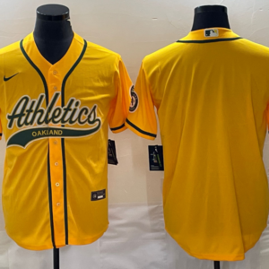 MLB Athletics Blank Yellow Baseball Nike Cool Base Men Jersey