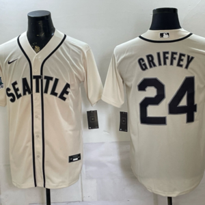 Seattle Mariners 24 Griffey Cream 50th Anniversary Men Jersey