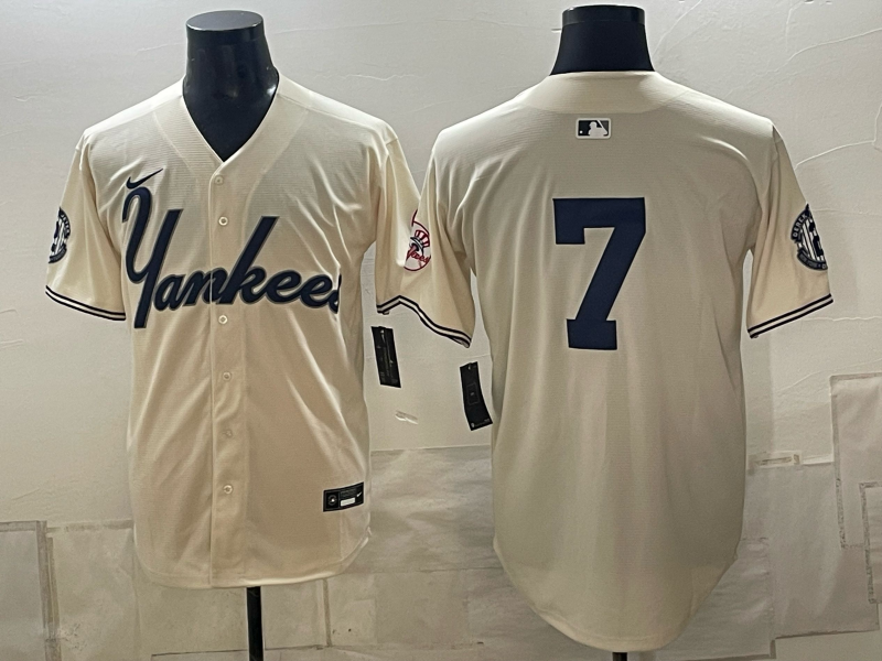New York Yankees 7 Mickey Mantle Cream Men Jersey