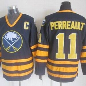 Sabres 11 Gilbert Perreault Navy Blue CCM Throwback Men Jersey