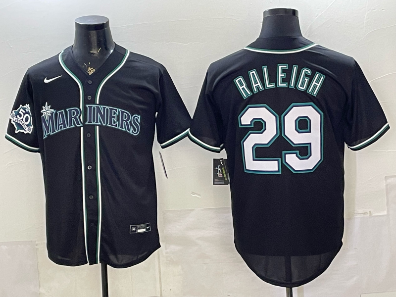 Seattle Mariners 29 Raleigh Navy Cool Base Jersey with 50th Patch