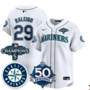 Seattle Mariners 29 Raleigh White Champion  & 50th Patch Cool Base Men Jersey