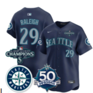 Seattle Mariners 29 Raleigh Navy Champion & 50th Patch Cool Base Men Jersey