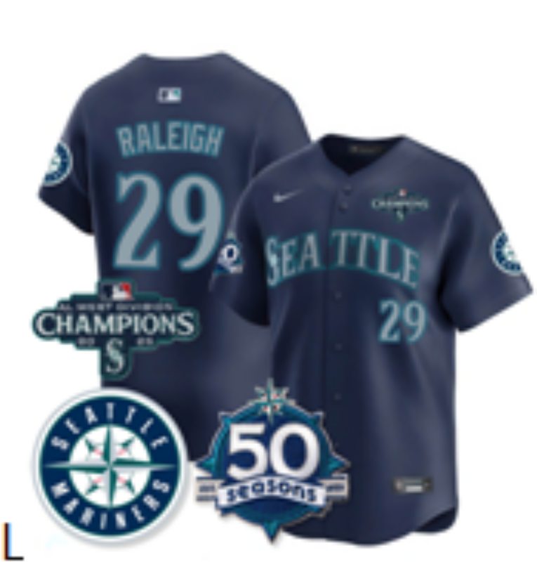 Seattle Mariners 29 Raleigh Navy Champion & 50th Patch Cool Base Men Jersey
