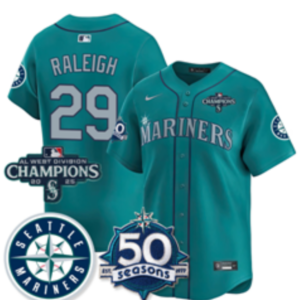 Seattle Mariners 29 Raleigh Blue Champion & 50th Patch Cool Base Men Jersey
