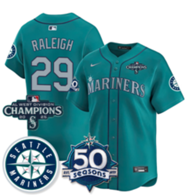 Seattle Mariners 29 Raleigh Blue Champion & 50th Patch Cool Base Men Jersey