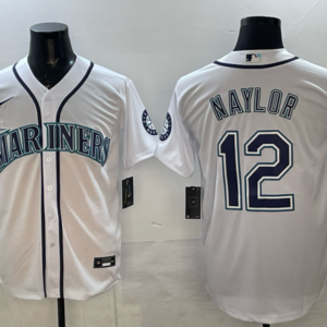MLB Mariners 12 Naylor White Nike Cool Base Men Jersey