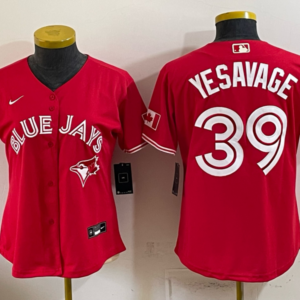 Toronto Blue Jays 39 Yesavage Red 50th Anniversary Women Jersey