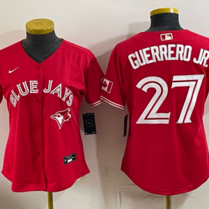 Toronto Blue Jays 27 Vladimir Guerrero JR Red 50th Anniversary Women Jersey